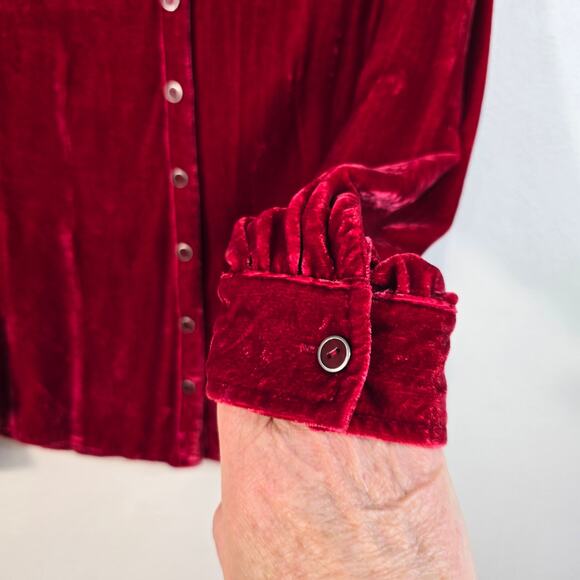 Coldwater Creek Velvet Blouse Women's MP Red Button Up Feminine Romantic Boho - Picture 3 of 9
